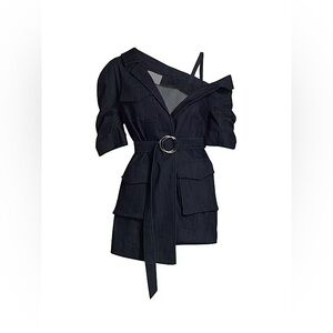 $495 Cinq à Sept Katie Asymmetric Belted Denim Jacket Size 12 Brand New W/ Tags